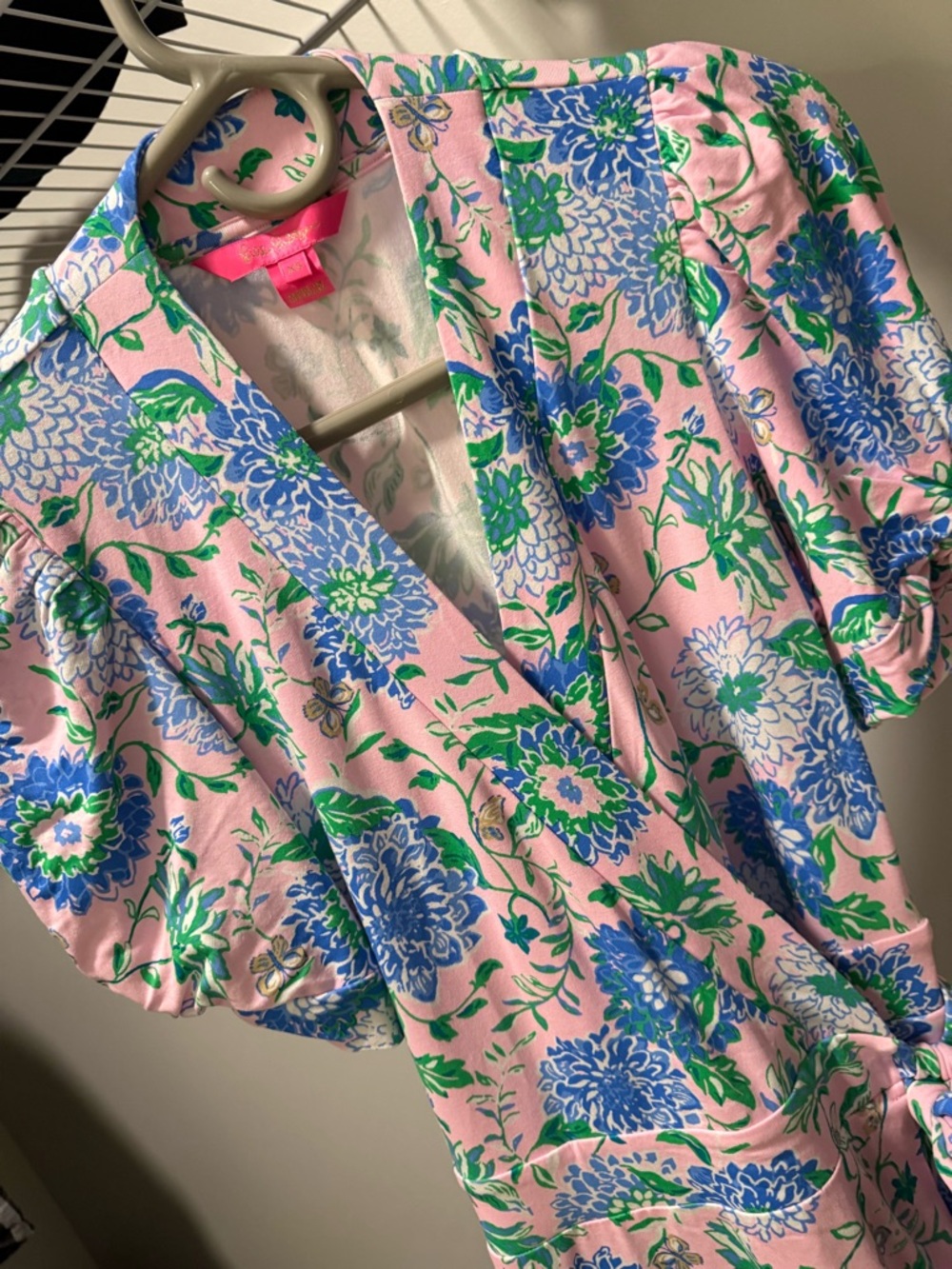Lilly Pulitzer Pink Floral wrap around dress with Blue & Green Accents